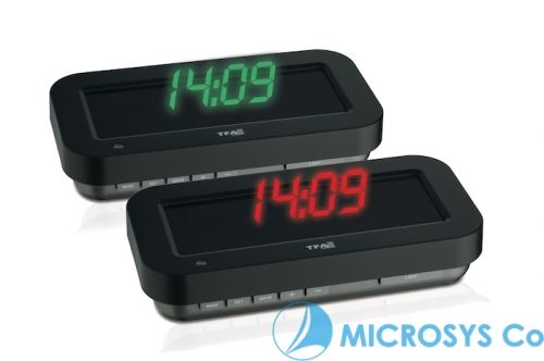  'HOLOclock' radio controlled clock with 3-D effect available in green and red 