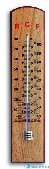 Аналогов термометър с три скали-  °С, фаренхайт и  °R (градус по Реомюр)