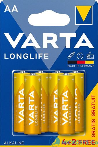 4+2 AA Gratis VARTA LONGLIFE  AA BATTERY  - 1.5V / Kat.BA-AA6