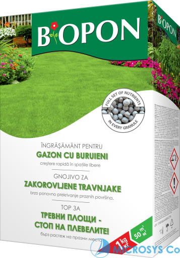 BIOPON гранулиран тор за тревна площ - стоп на плевелите, 1кг / Арт.№ BP-1131