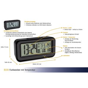 BOXX - Настолен радиоуправляем будилник с температура 