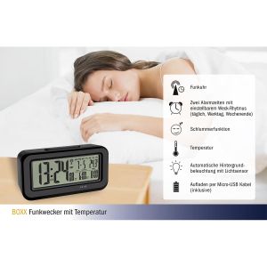 Digital radio-controlled alarm clock with temperature BOXX / Kat.№60.2554