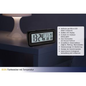 Digital radio-controlled alarm clock with temperature BOXX / Kat.№60.2554