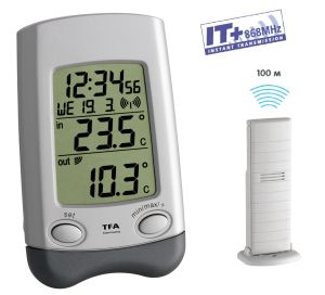 &quot;WAVE&quot;- Безжичен термометър за външна и вътрешна температура, с час и дата  / Арт.№30.3016.54.IT